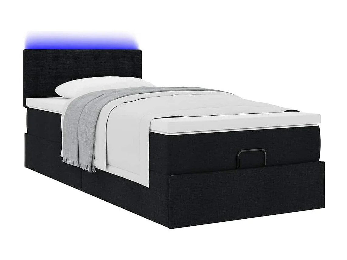 Pouf Letto con Materasso Nero 100x200 cm in Tessuto