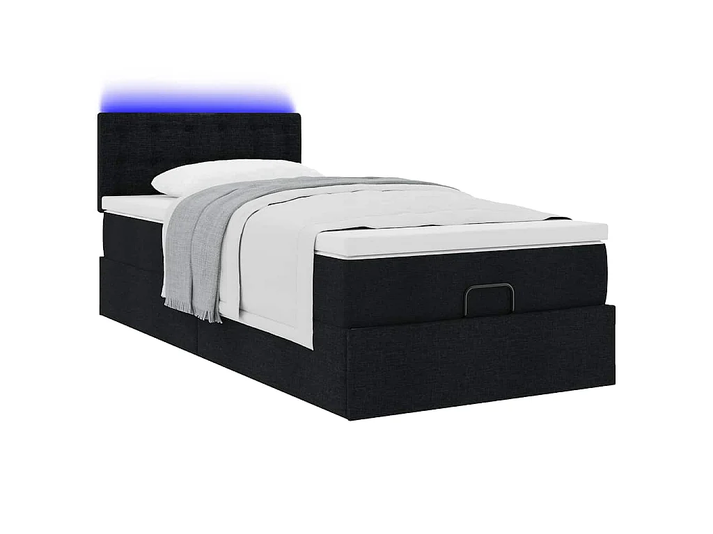 Lit ottoman avec matelas noir 100x200 cm tissu
