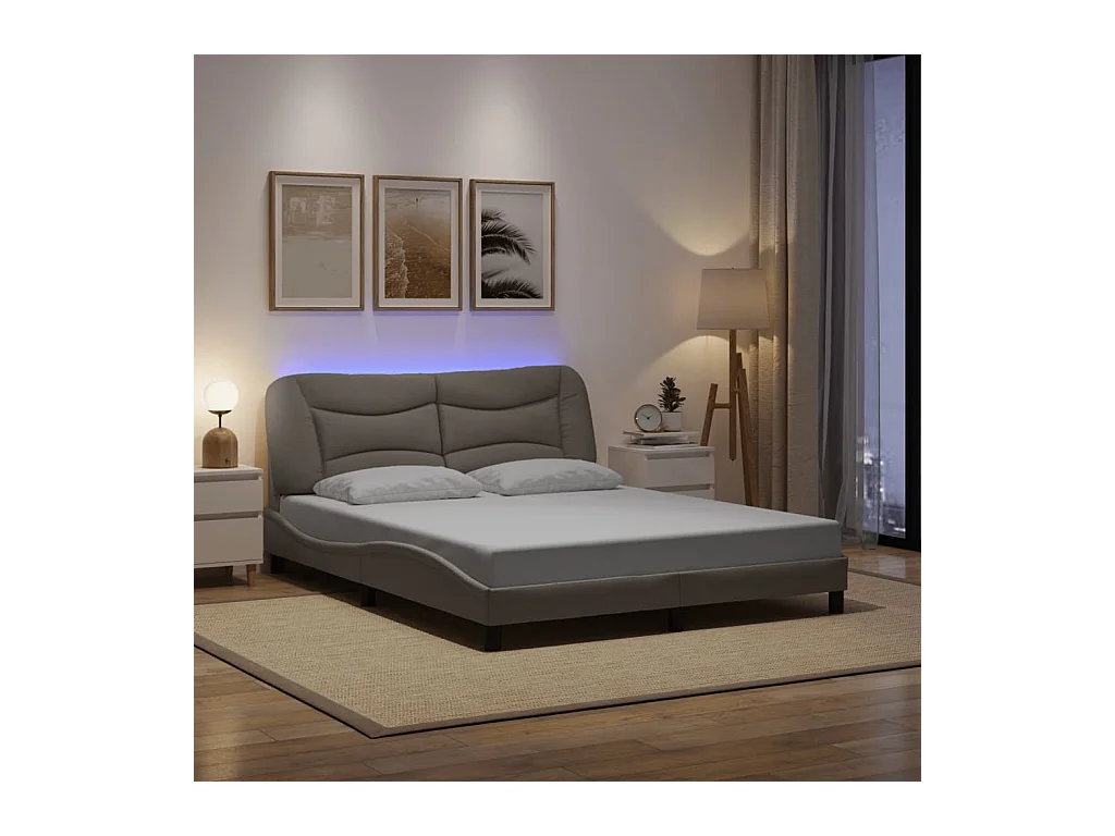 Cadre de lit avec LED sans matelas Hvar taupe 160x200 cm tissu