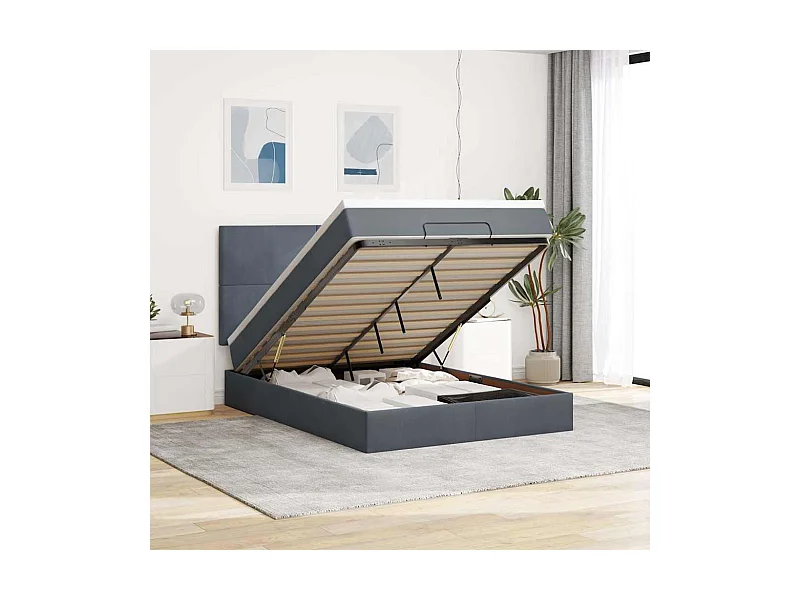 Cadre de lit ottoman avec matelas gris foncé 140x200 cm velours