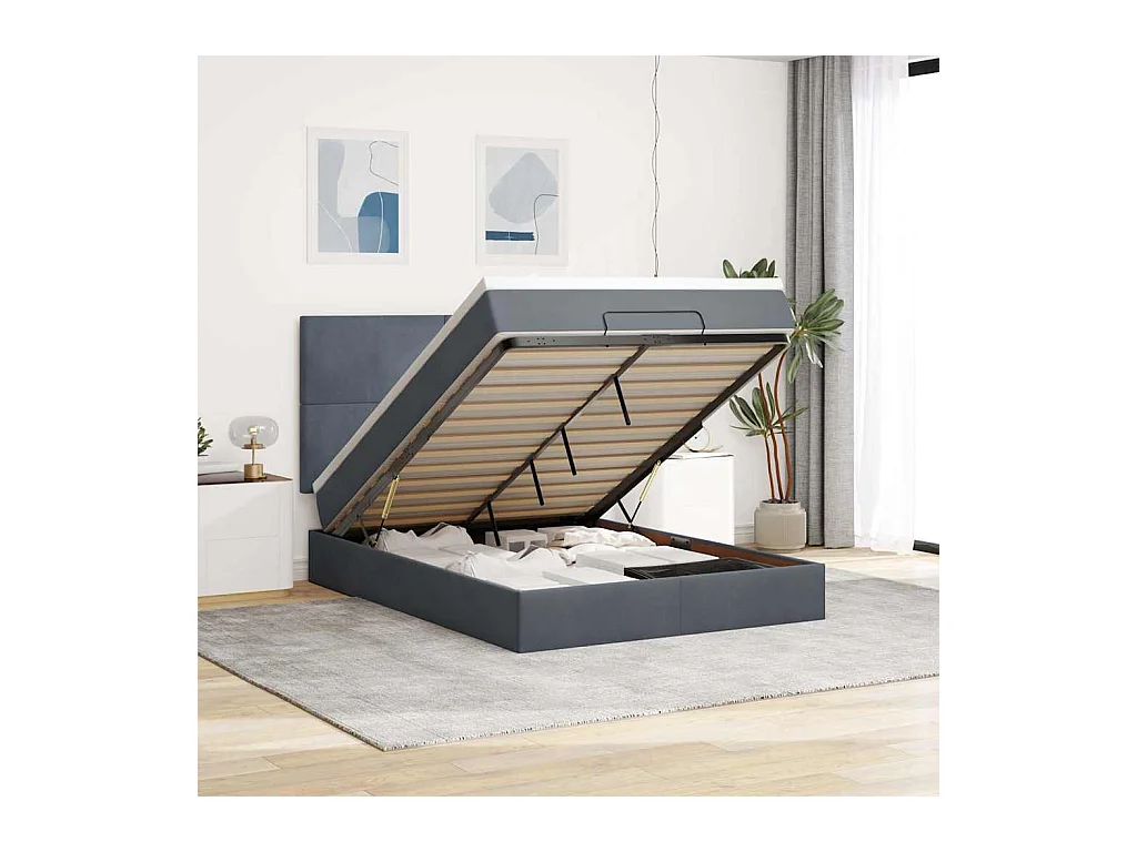 Cadre de lit ottoman avec matelas gris foncé 140x200 cm velours