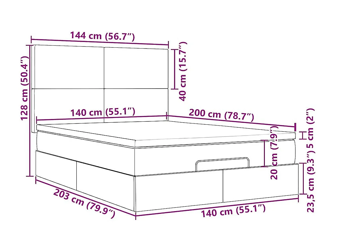 Ottoman-Bett mit Matratzen Dunkelgrau 140x200 cm Samt