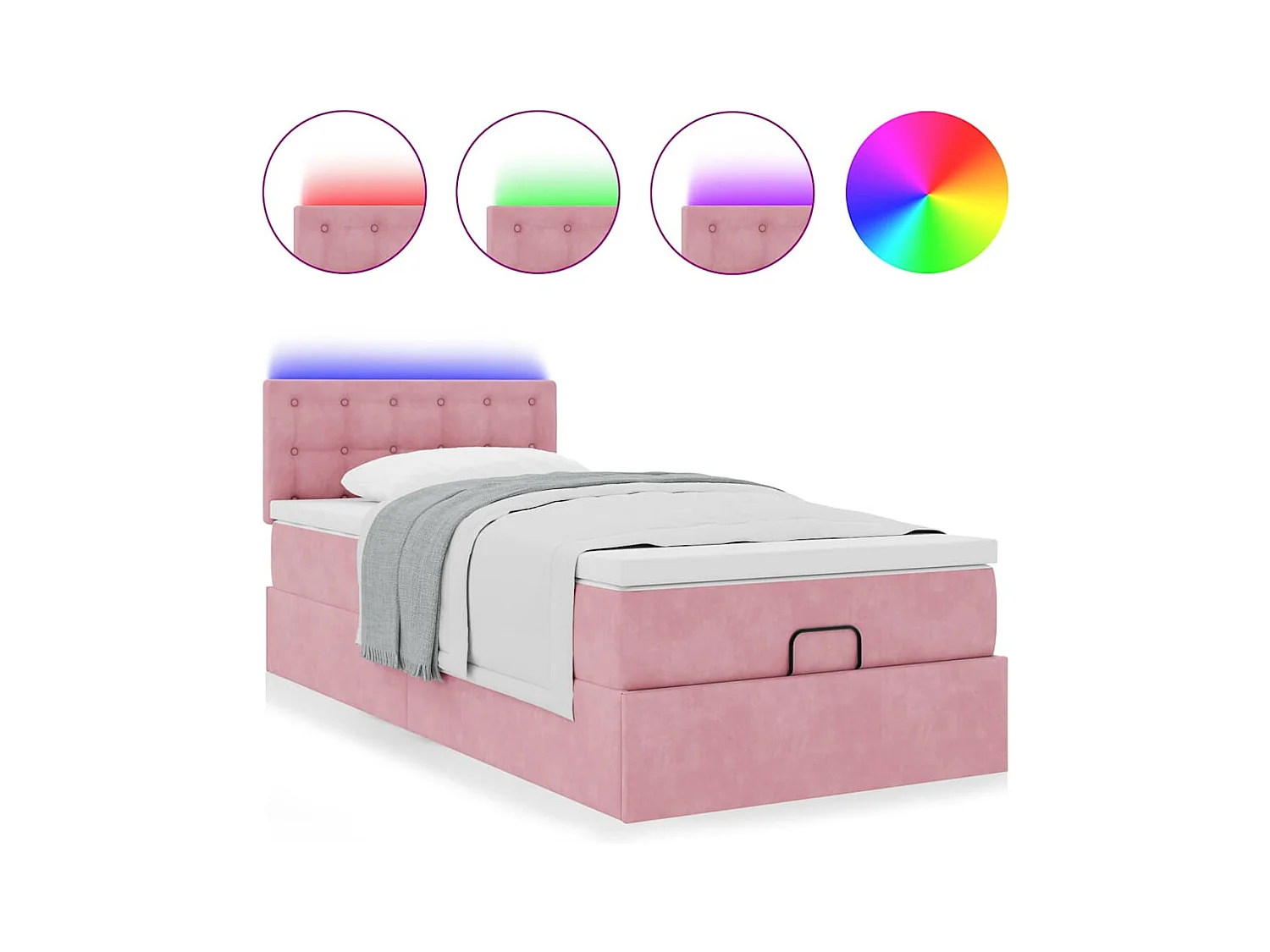Cadre de lit ottoman avec matelas rose 90x200 cm velours
