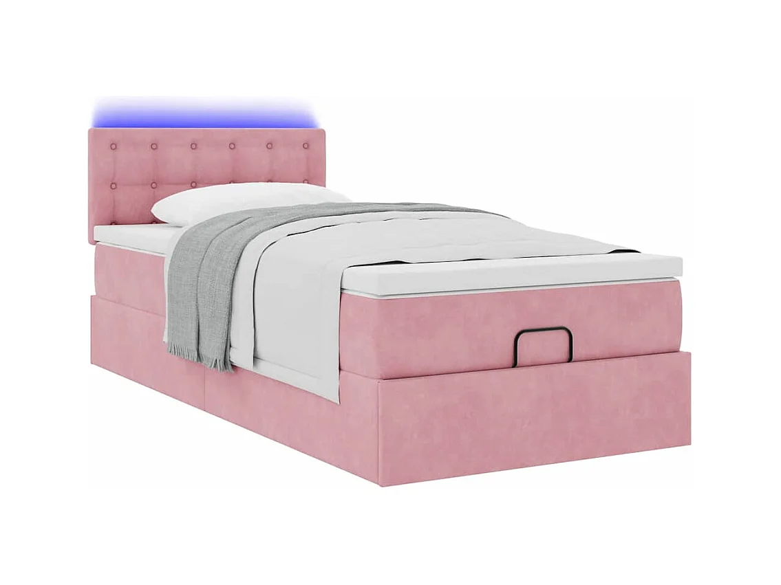 Cadre de lit ottoman avec matelas rose 90x200 cm velours