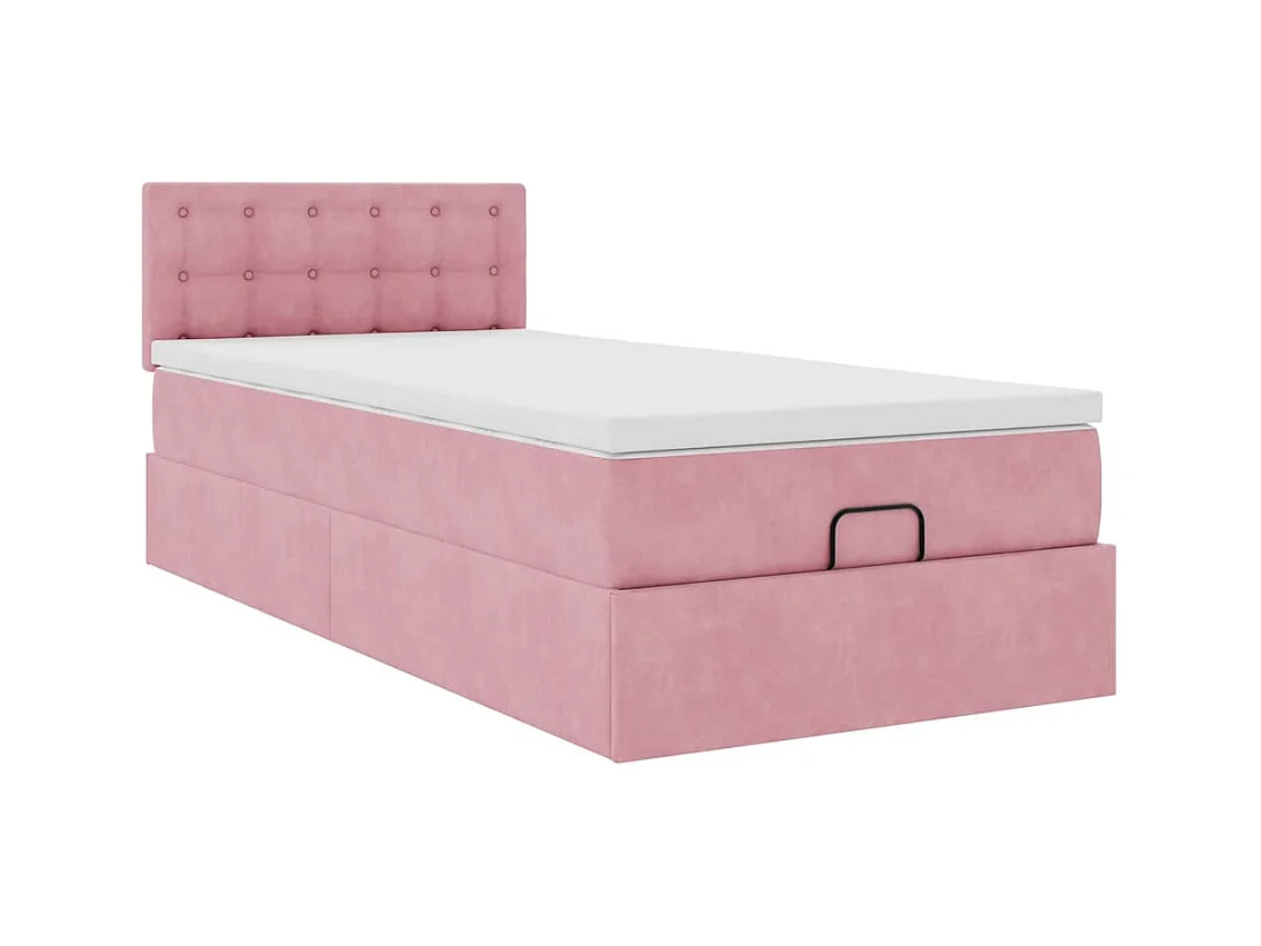 Cadre de lit ottoman avec matelas rose 90x200 cm velours