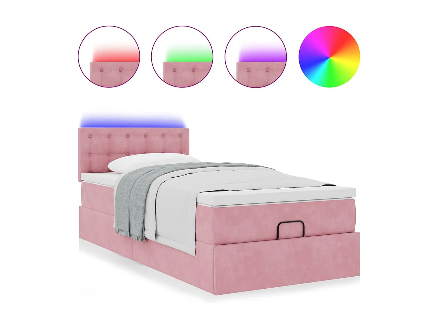 Struttura Letto Pouf con Materasso Rosa 90x200 cm in Velluto