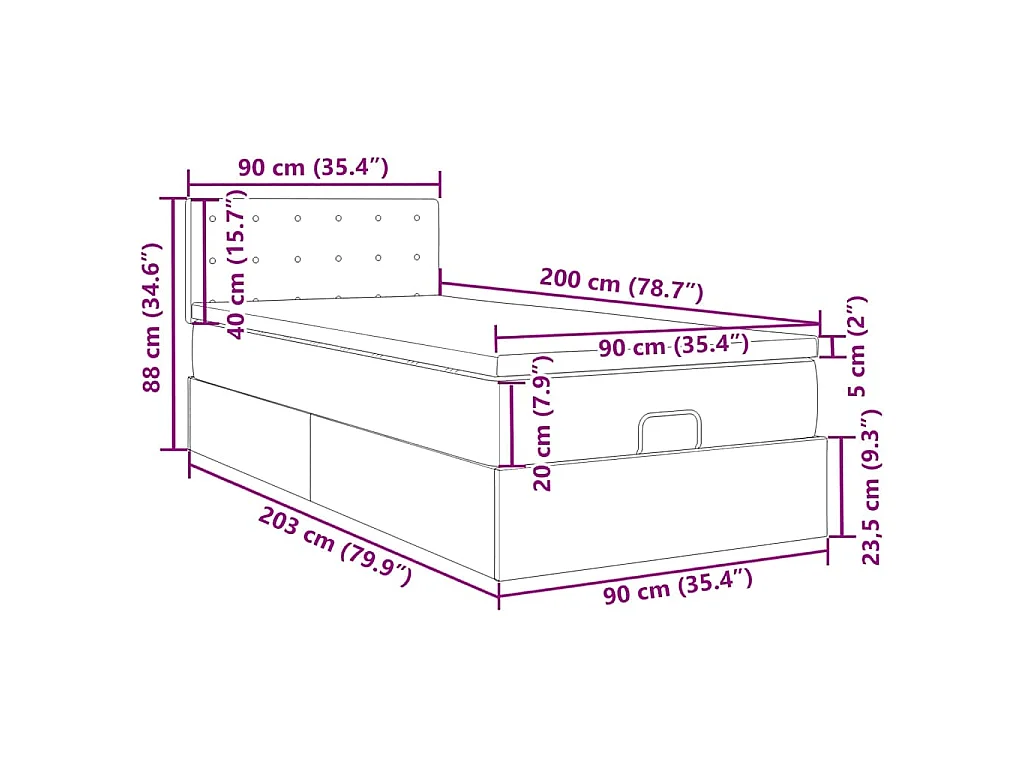 Ottoman-Bett mit Matratze & LEDs Rosa 90x200 cm Samt