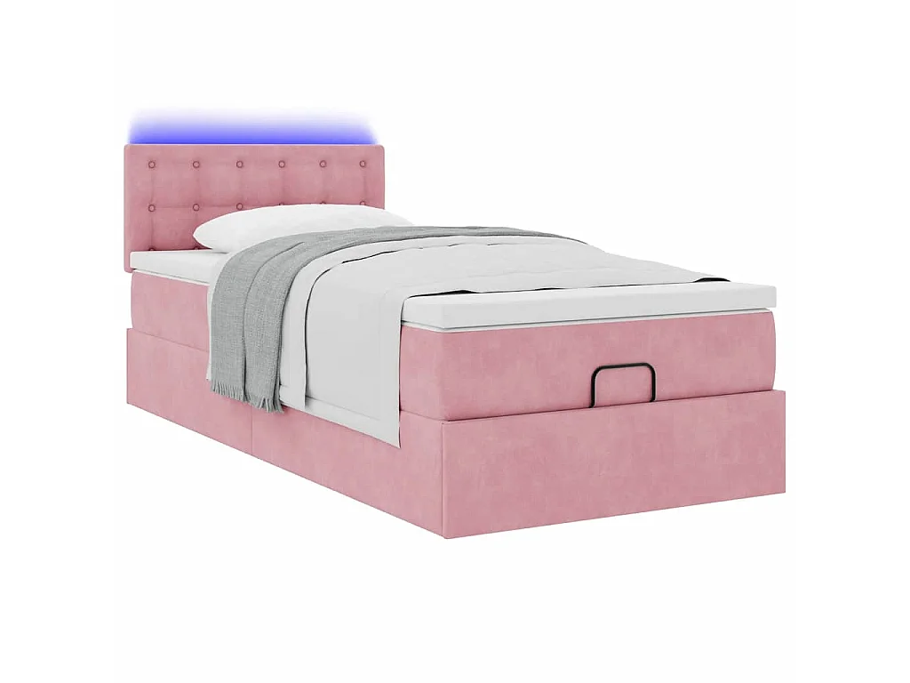 Ottoman-Bett mit Matratze & LEDs Rosa 90x200 cm Samt