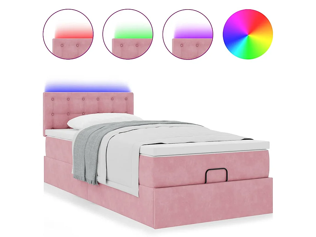 Estructura de cama otomana colchón terciopelo rosa 90x200cm