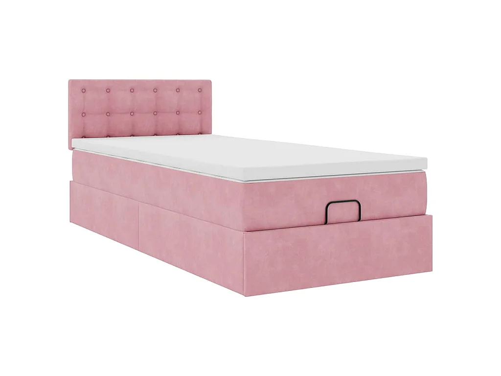 Estructura de cama otomana colchón terciopelo rosa 90x200cm