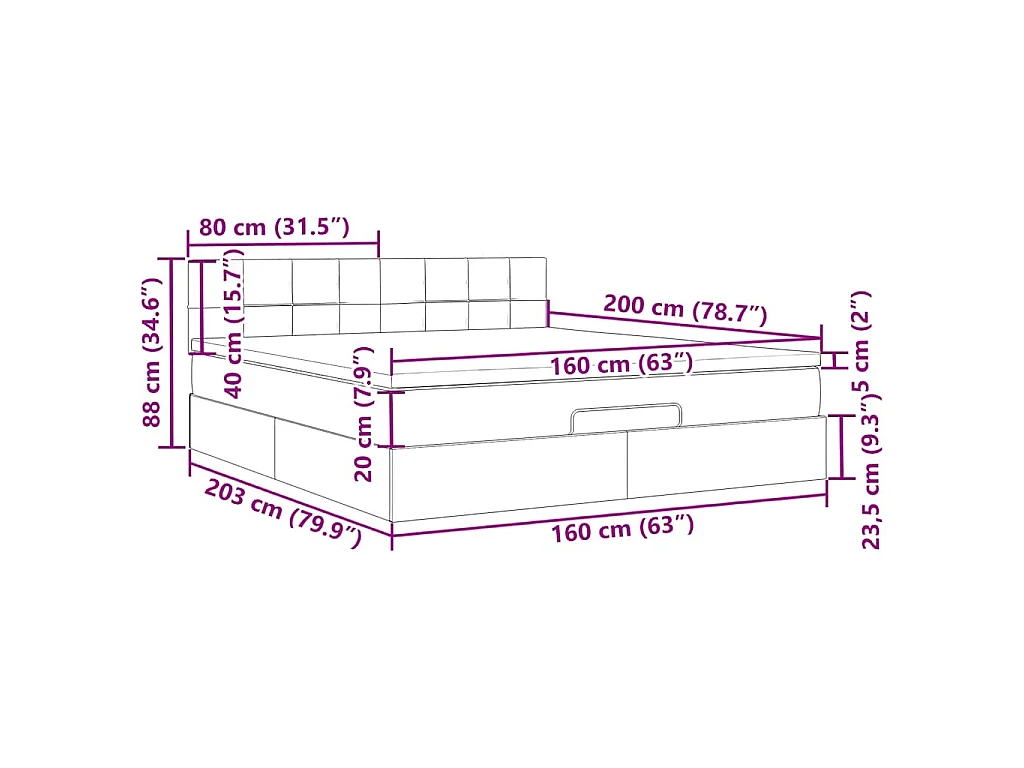 Cadre de lit ottoman avec matelas gris foncé 160x200 cm velours