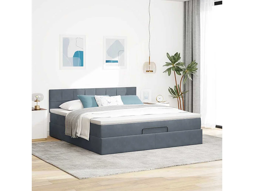 Ottoman-Bett mit Matratze & LEDs Dunkelgrau 160x200 cm Samt