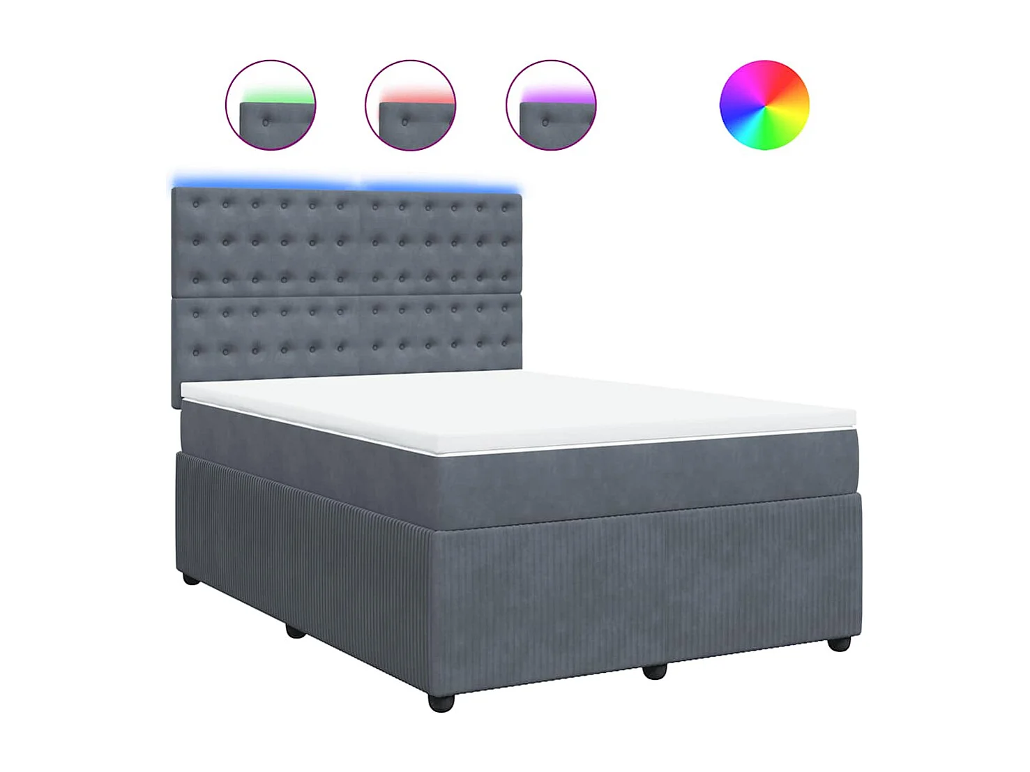 Cama box spring con colchón terciopelo gris oscuro 140x190 cm