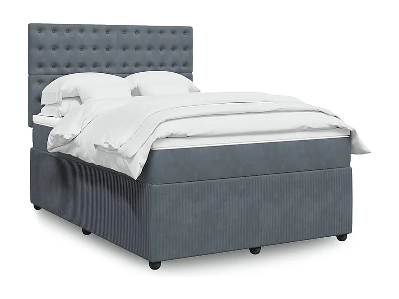Cama box spring con colchón terciopelo gris oscuro 140x190 cm