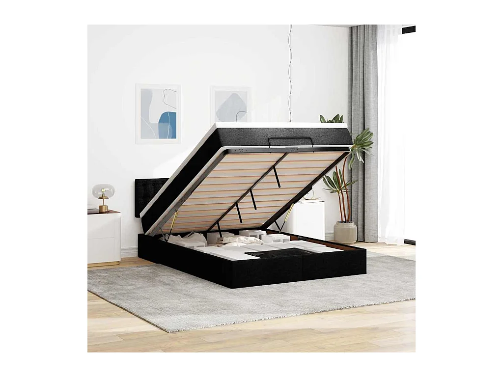 Pouf Letto con Materasso e LED Nero 140x190 cm