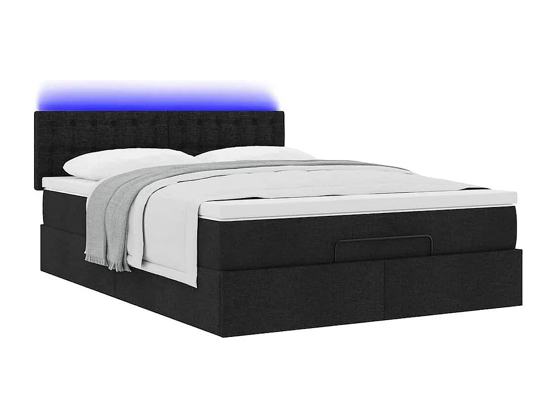 Cama Otomana com Colchão & LEDs Preto 140x190cm Tecido