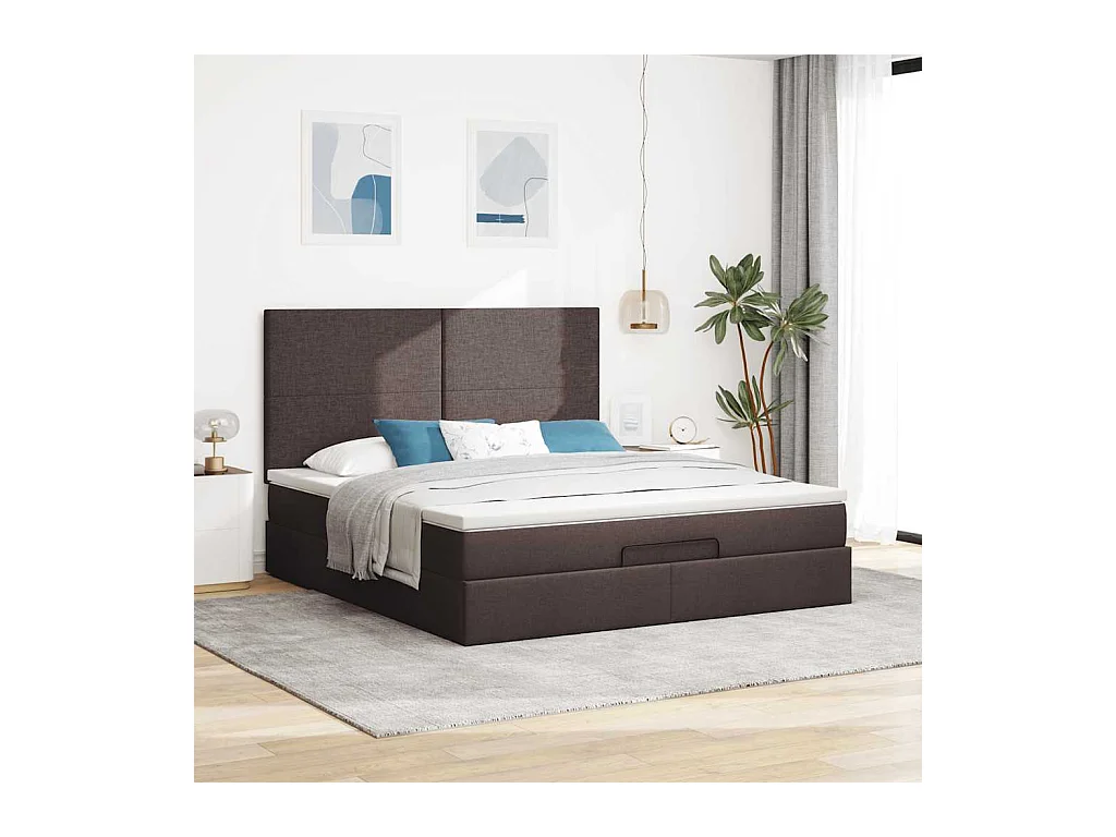 Cadre de lit ottoman avec matelas marron foncé 180x200 cm tissu