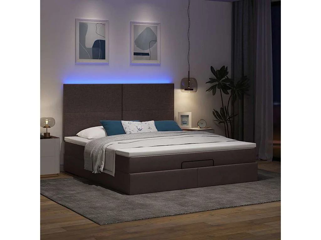 Cadre de lit ottoman avec matelas marron foncé 180x200 cm tissu