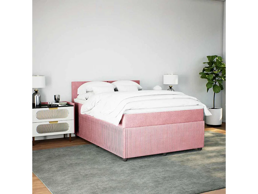 Boxspring met matras fluweel roze 160x200 cm