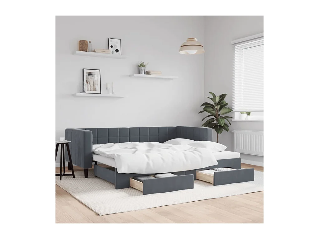 Tagesbett Ausziehbar mit Schubladen Dunkelgrau 90x190 cm Samt