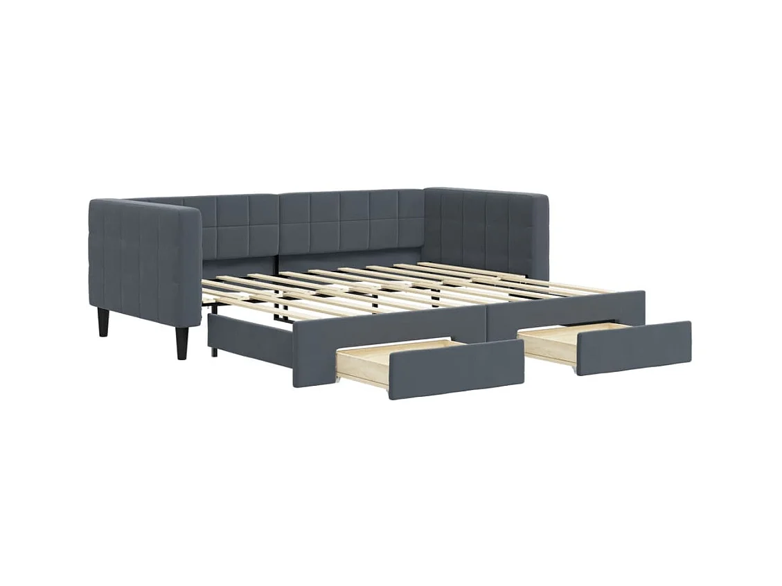 Tagesbett Ausziehbar mit Schubladen Dunkelgrau 90x190 cm Samt