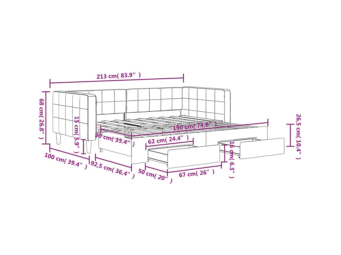 Tagesbett Ausziehbar mit Schubladen Dunkelgrau 90x190 cm Samt