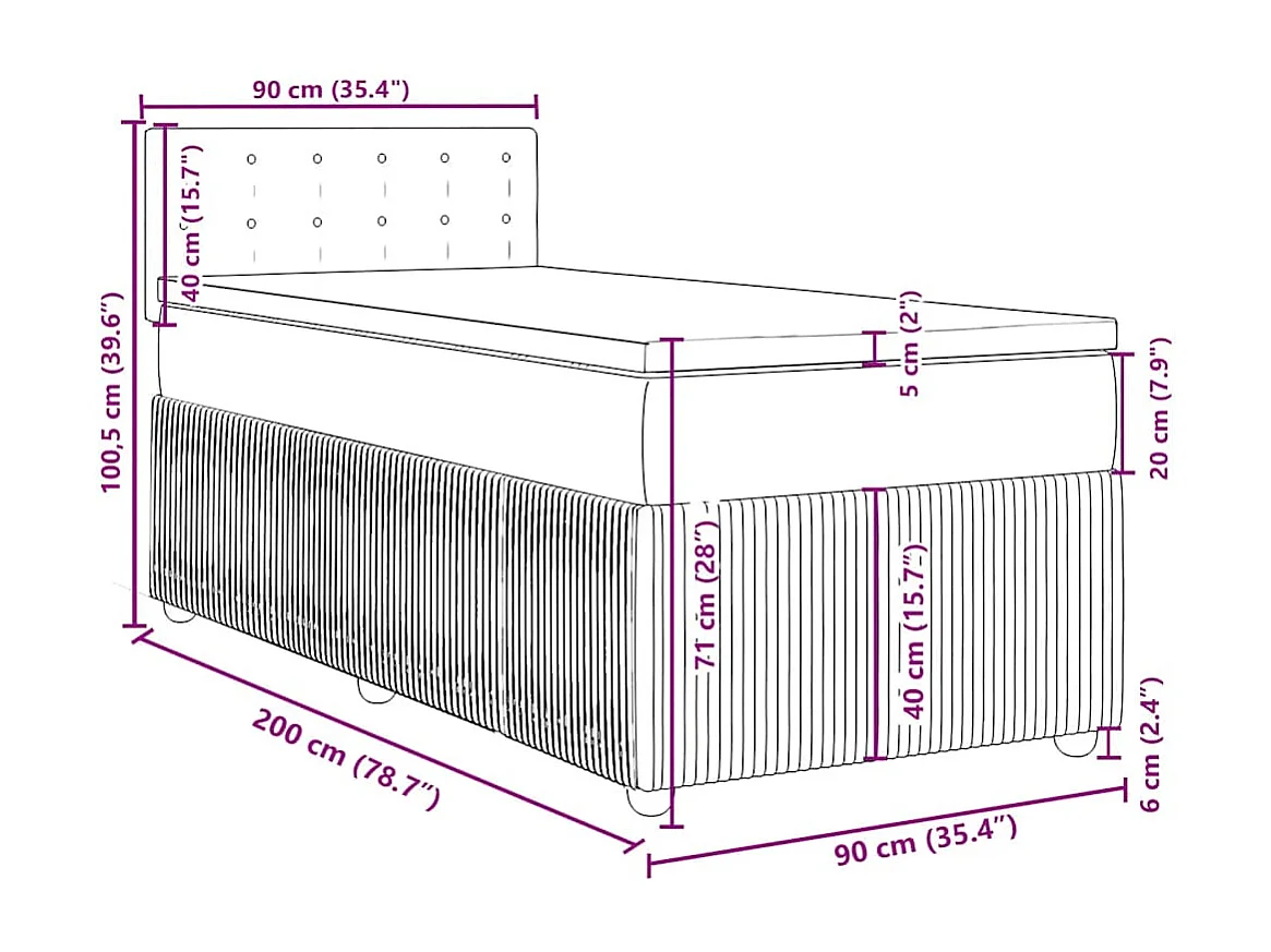 Boxspringbett mit Matratze Hellgrau 90x200 cm Stoff