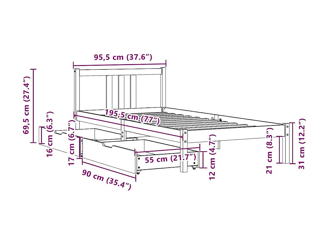 Cadre de lit sans matelas 90x190 cm bois de pin massif