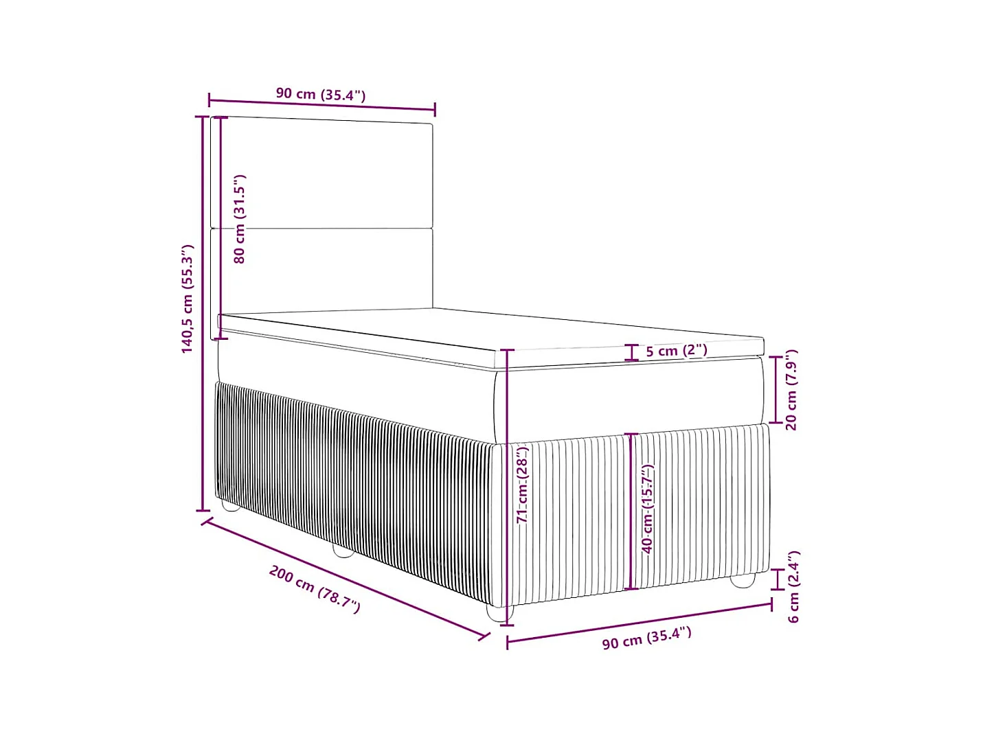 Sommier à lattes de lit avec matelas Crème 90x200 cm Tissu
