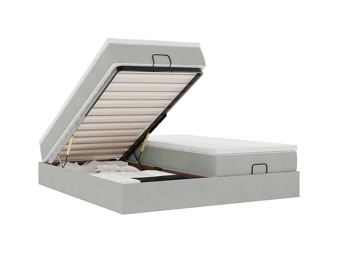 Cadre de lit ottoman et matelas gris clair 180x200cm velours