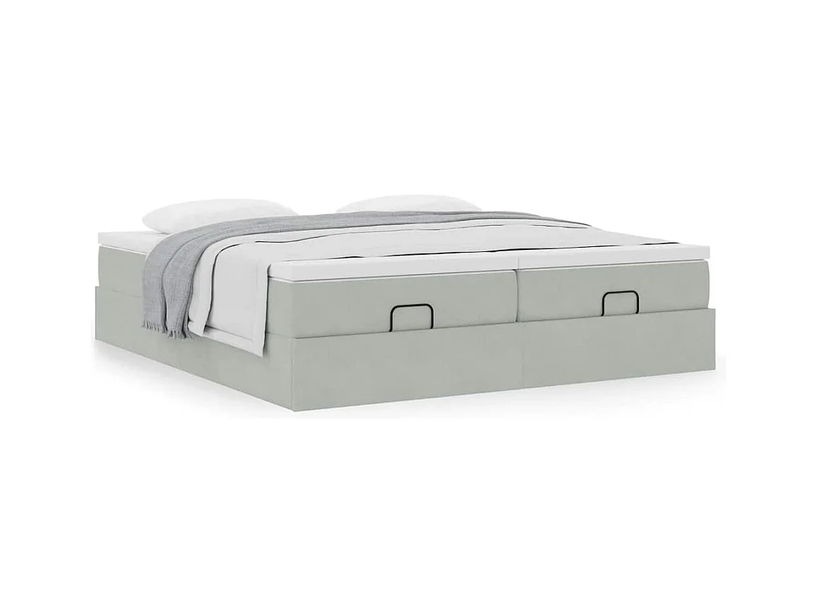 Cadre de lit ottoman et matelas gris clair 180x200cm velours