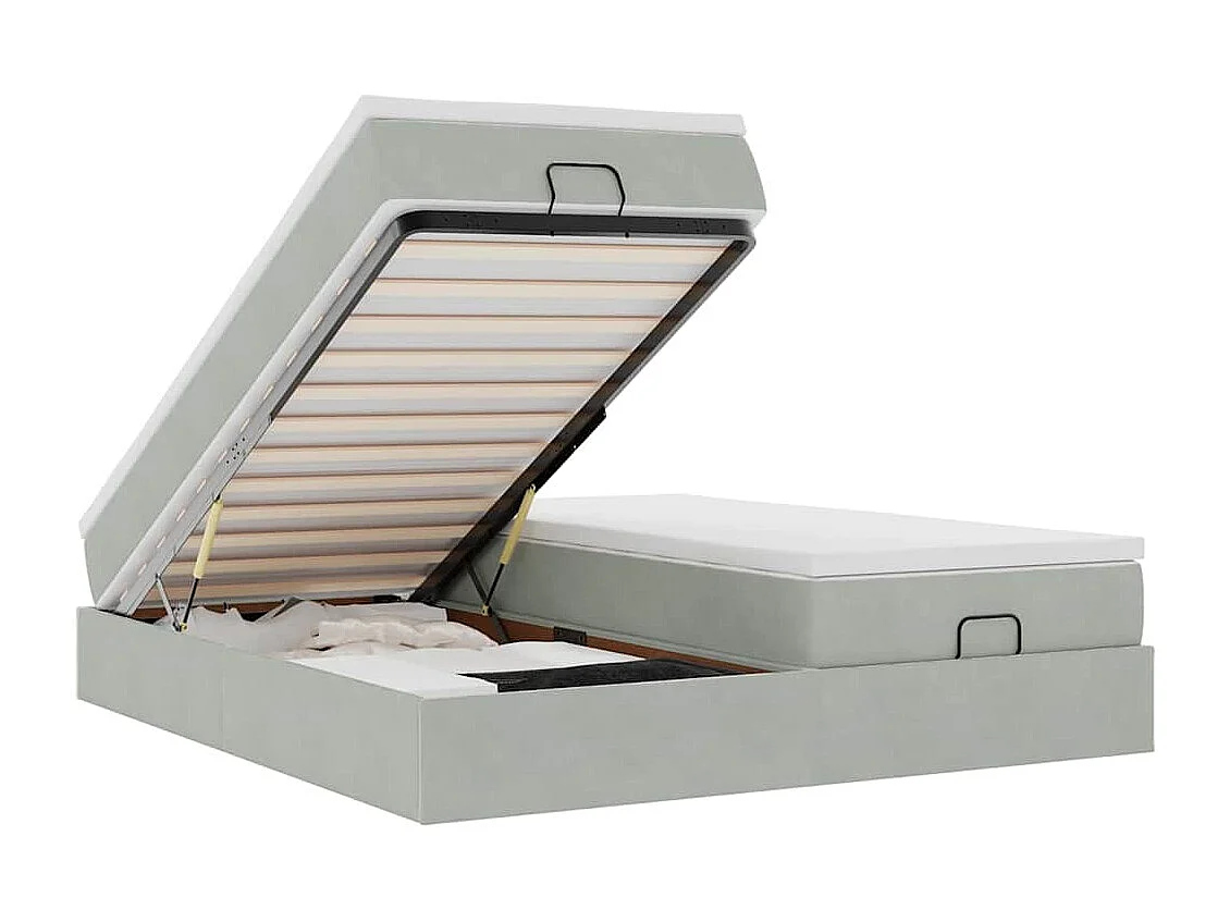 Cadre de lit ottoman et matelas gris clair 180x200cm velours