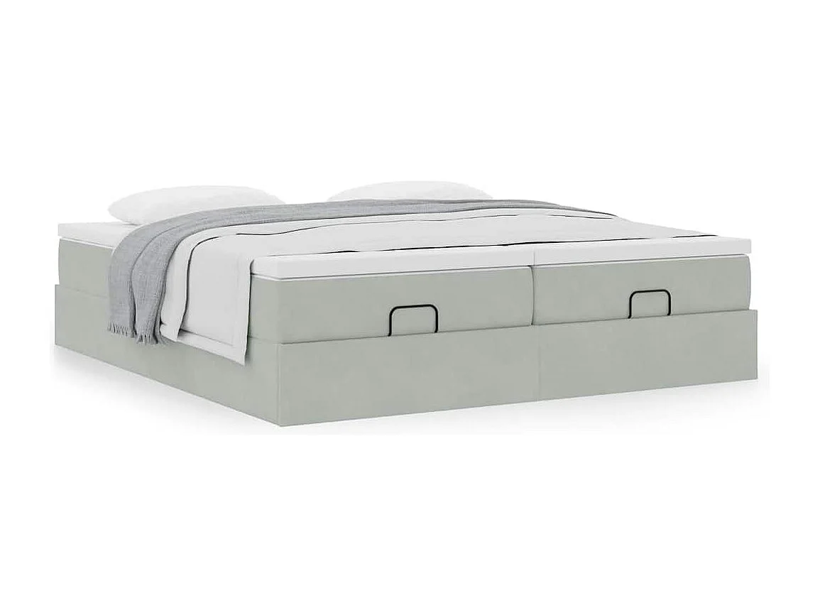 Cadre de lit ottoman et matelas gris clair 180x200cm velours