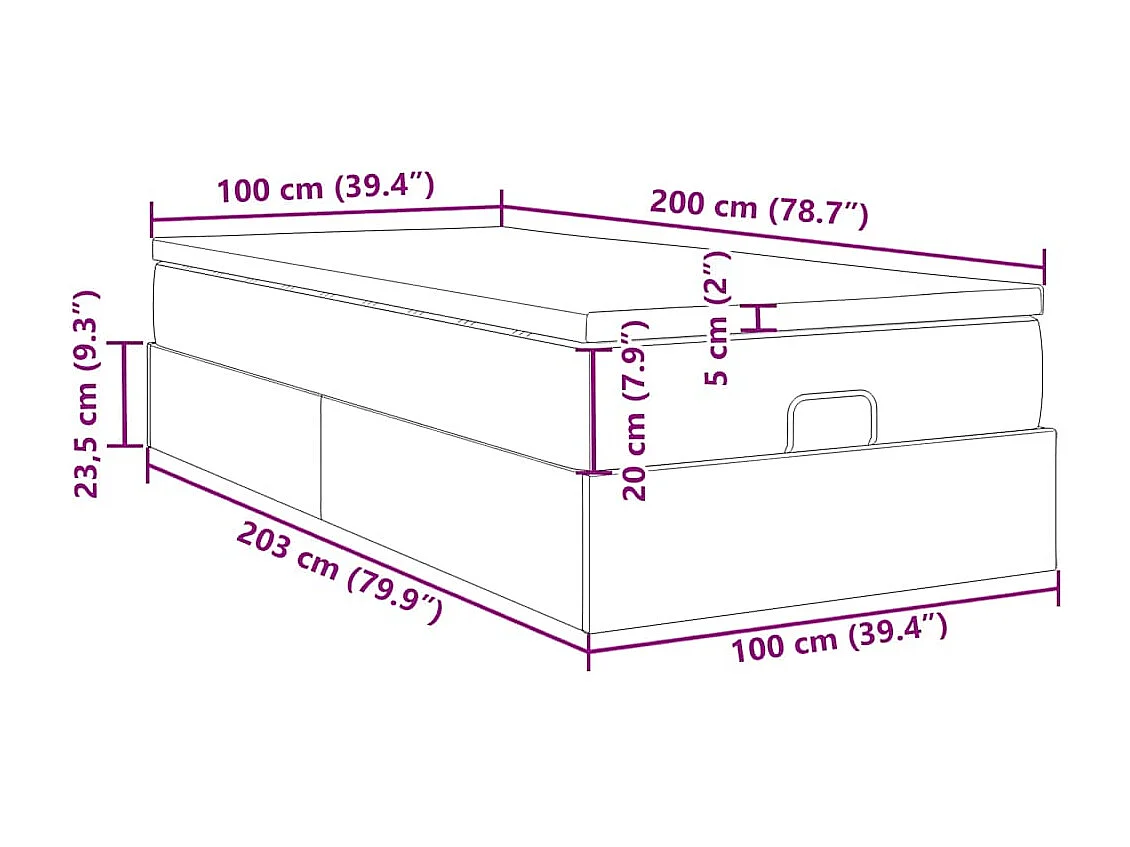 Cadre de lit ottoman avec matelas noir 100x200 cm similicuir