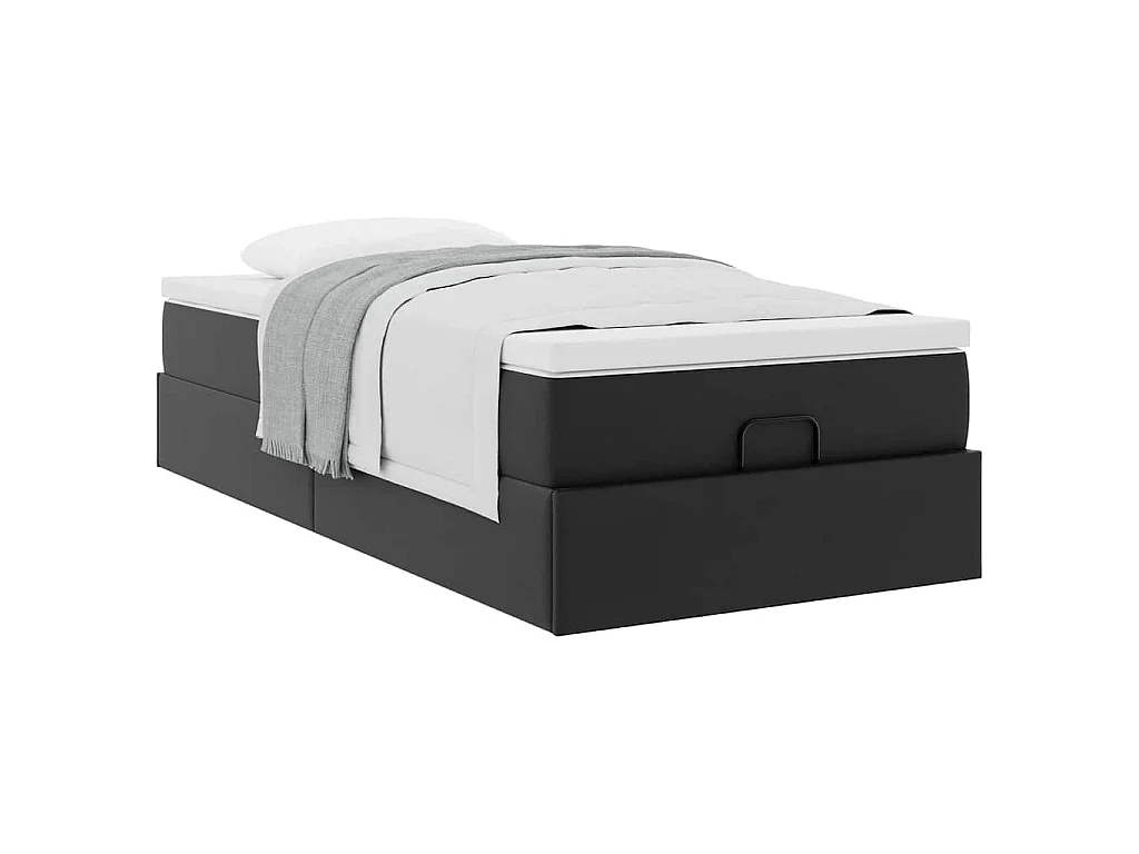 Estructura cama otomana colchón cuero sintético negro 100x200cm