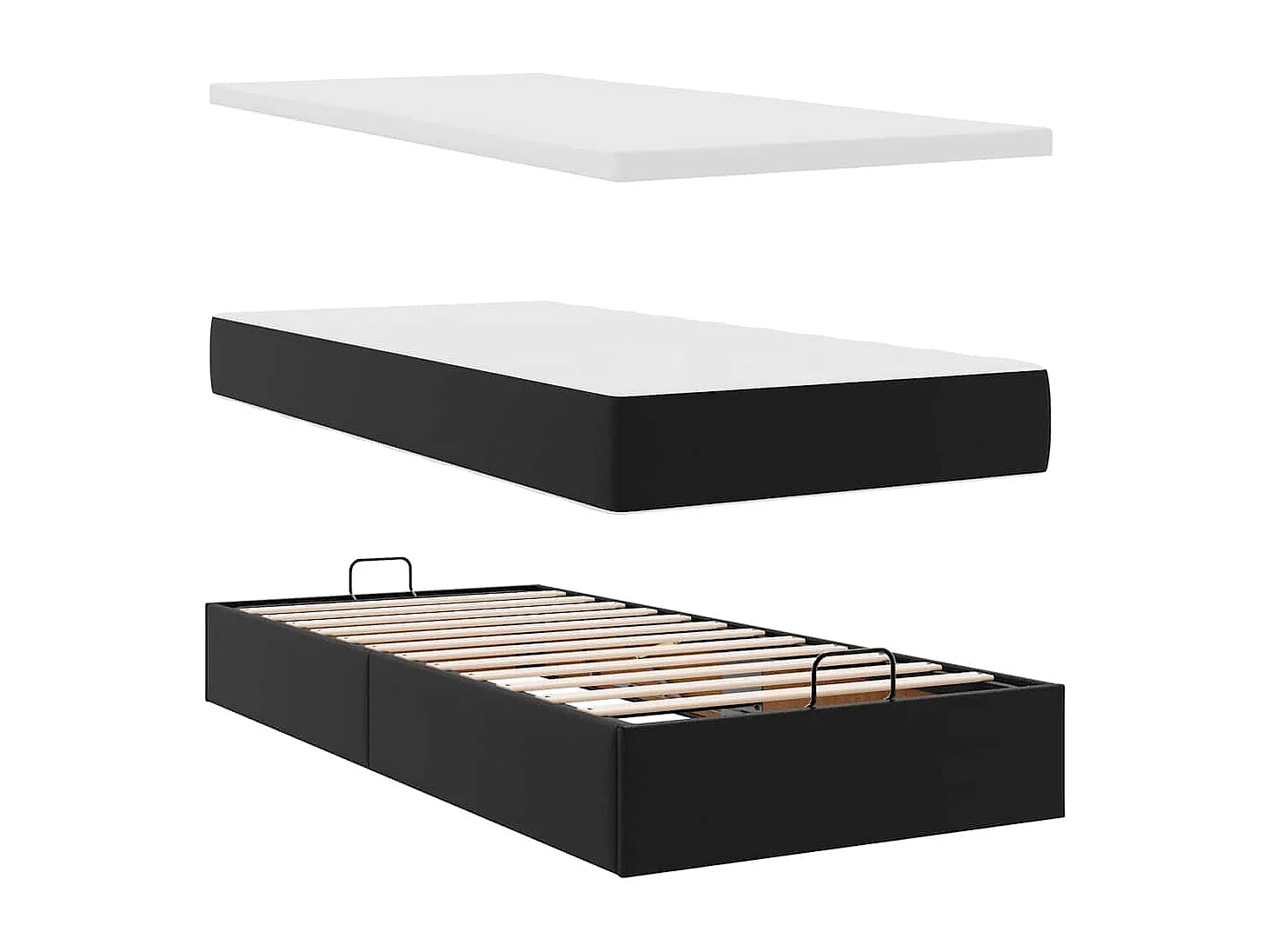 Estructura cama otomana colchón cuero sintético negro 100x200cm