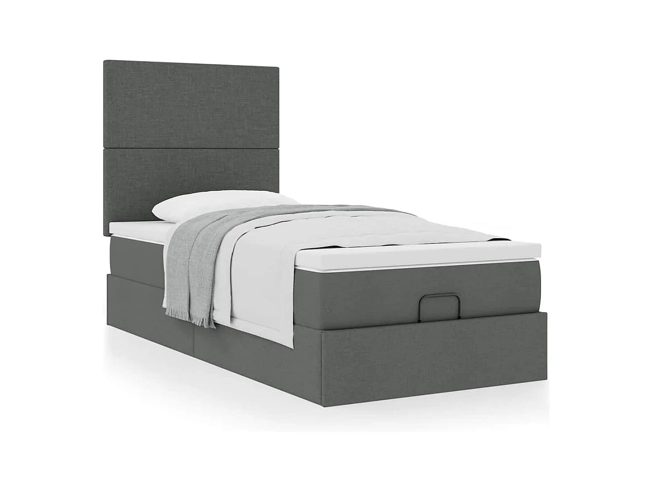 Lit ottoman avec matelas gris foncé 90x200 cm tissu