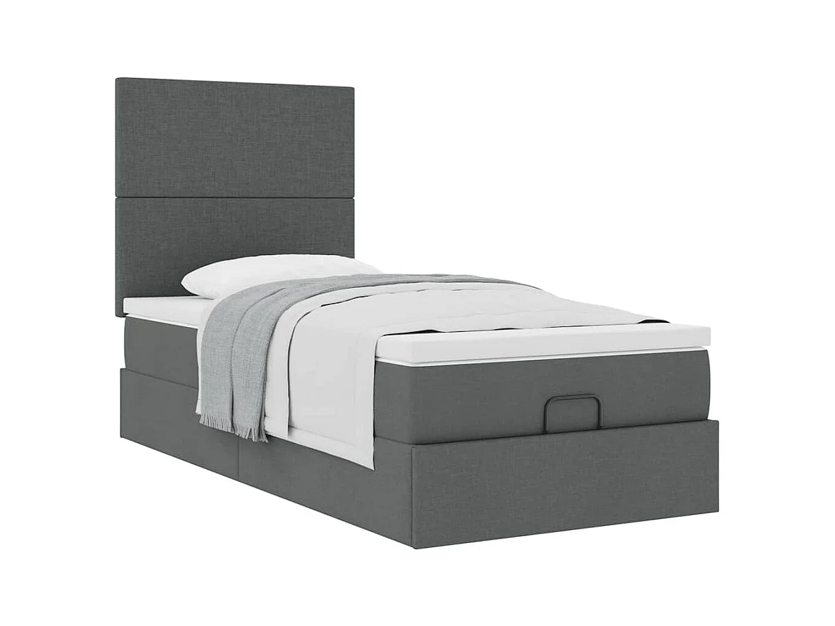 Lit ottoman avec matelas gris foncé 90x200 cm tissu