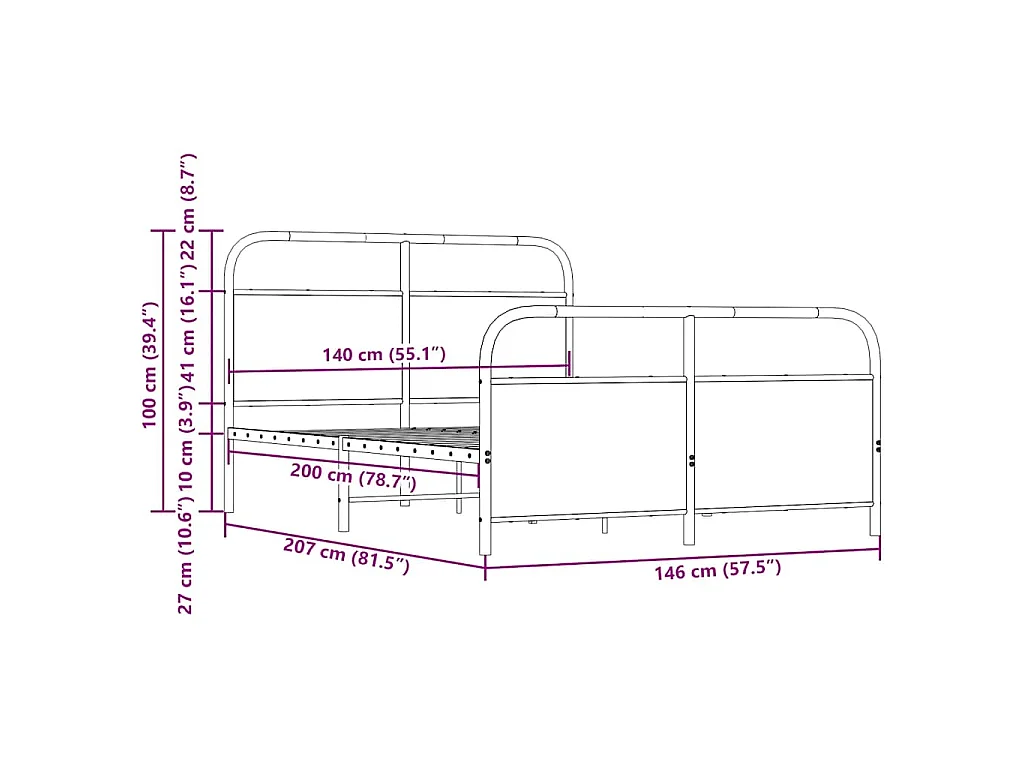 Metallbett ohne Matratze Sonoma-Eiche 140x200 cm
