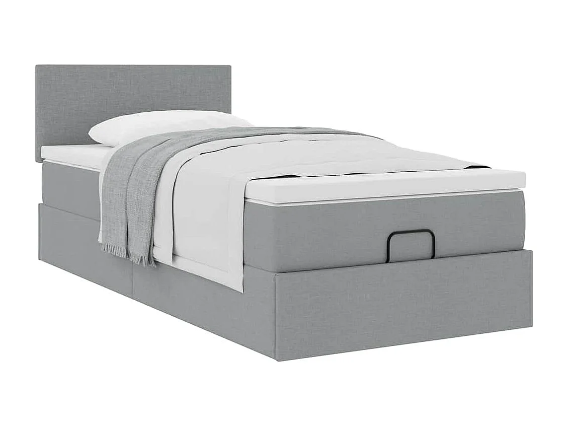 Cadre de lit ottoman et matelas gris clair 90x190 cm tissu