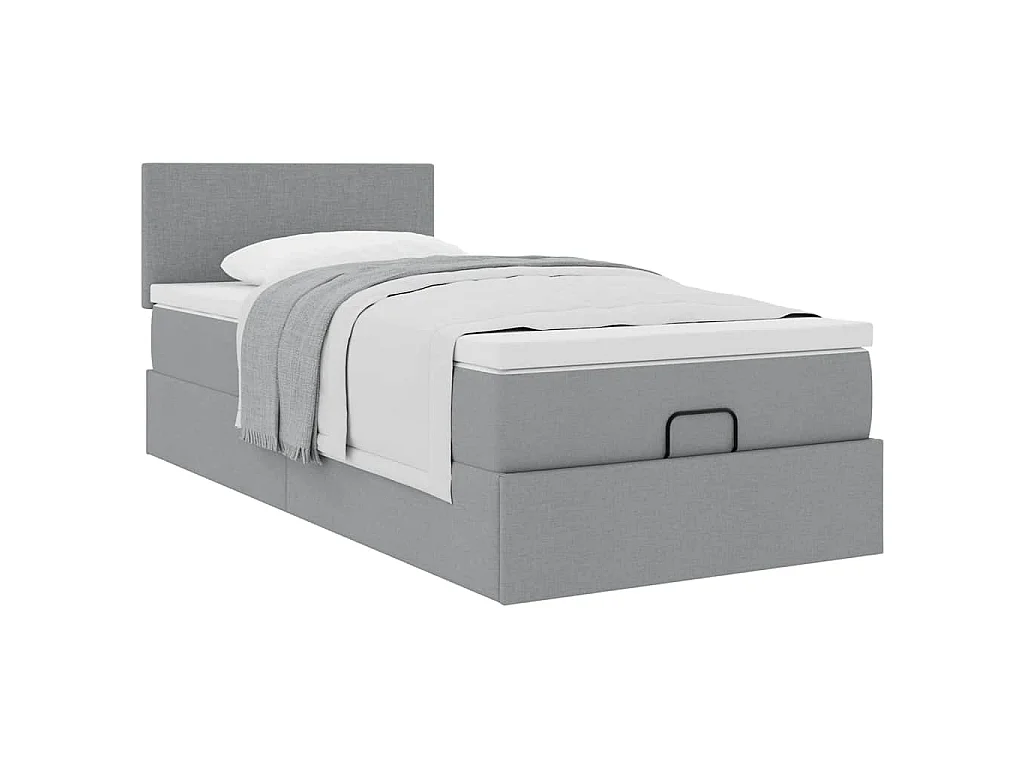 Cadre de lit ottoman et matelas gris clair 90x190 cm tissu