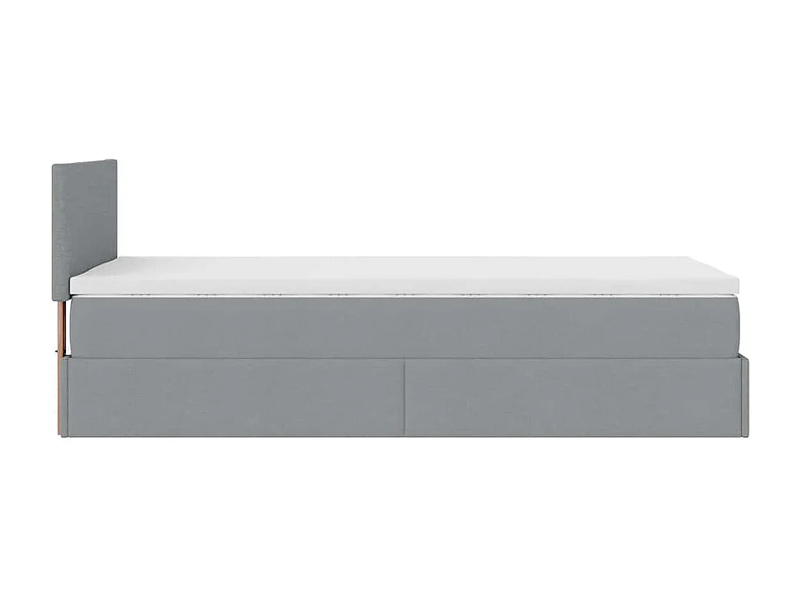 Cadre de lit ottoman et matelas gris clair 90x190 cm tissu