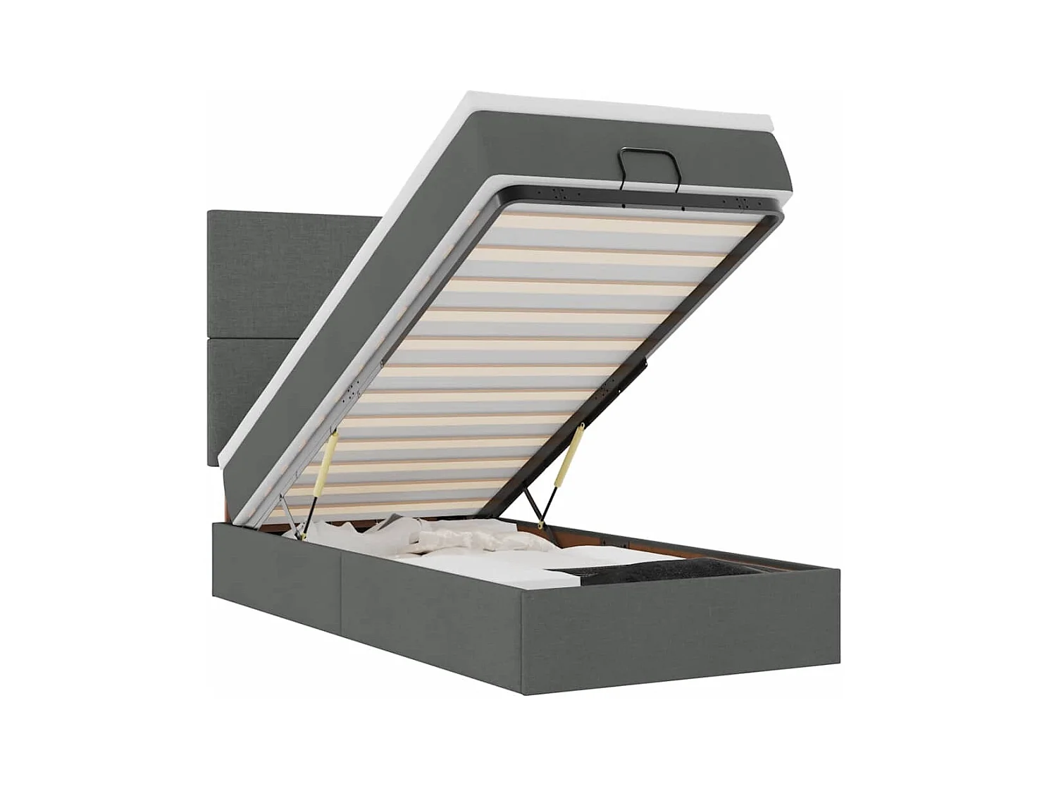 Lit ottoman avec matelas et LED gris foncé 90x200 cm tissu