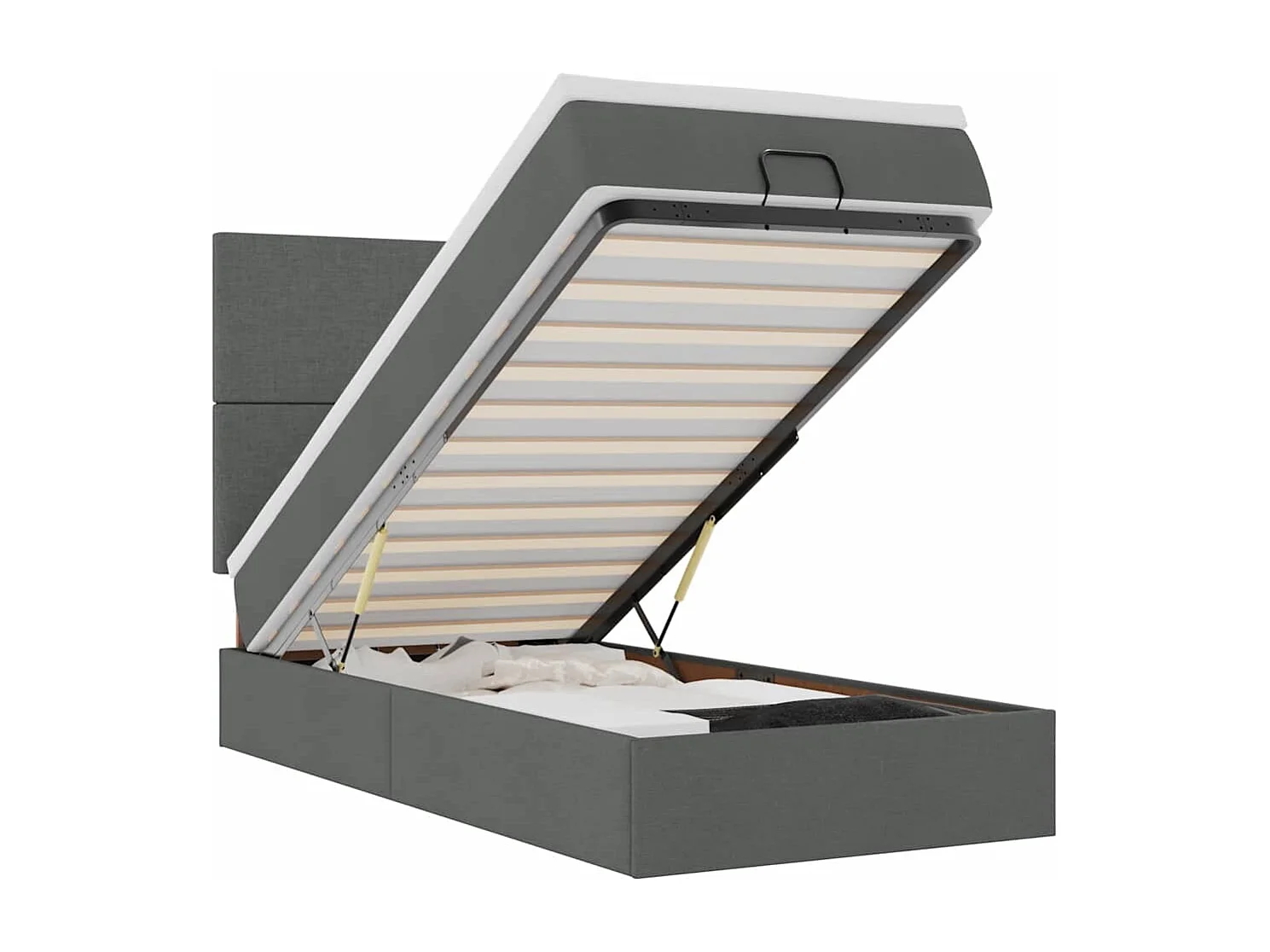 Pouf Letto con Materasso e LED Grigio Scuro 90x200 cm Tessuto