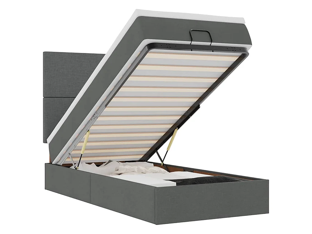 Lit ottoman avec matelas et LED gris foncé 90x200 cm tissu