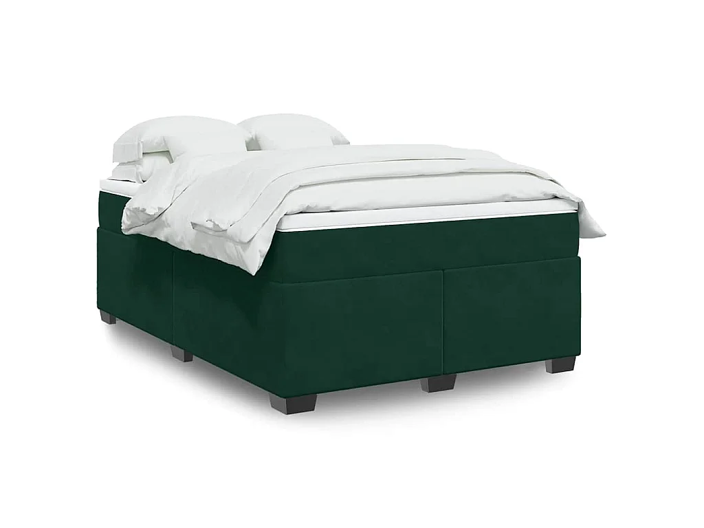 Cama box spring con colchón terciopelo verde oscuro 140x190 cm