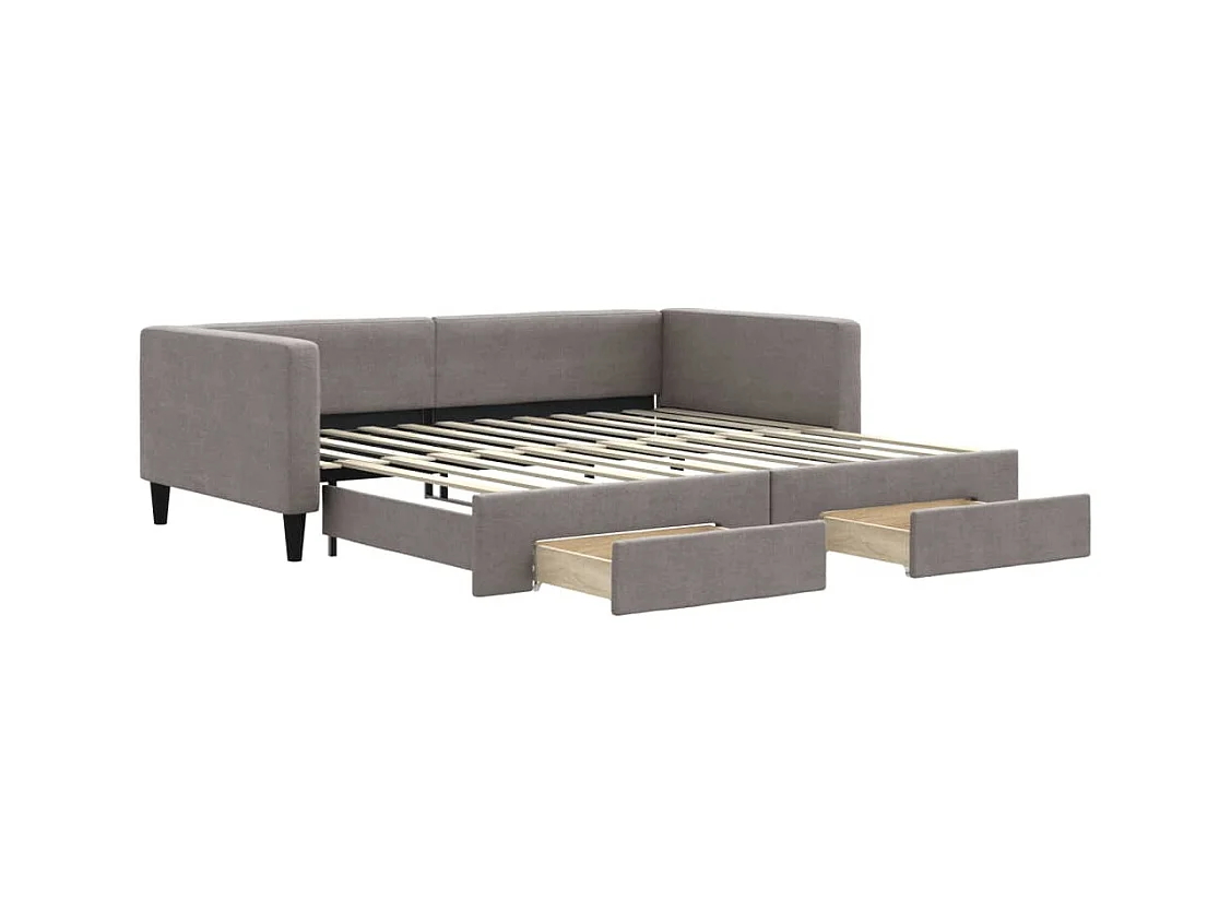 Tagesbett Ausziehbar mit Schubladen Taupe 100x200 cm Stoff