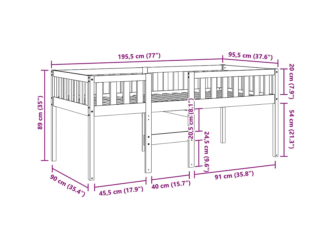 Letto per Bambini senza Materasso 90x190 cm Legno Massello Pino