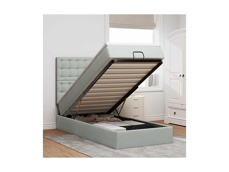 Ottoman-Bett mit Matratzen Hellgrau 100x200 cm Samt