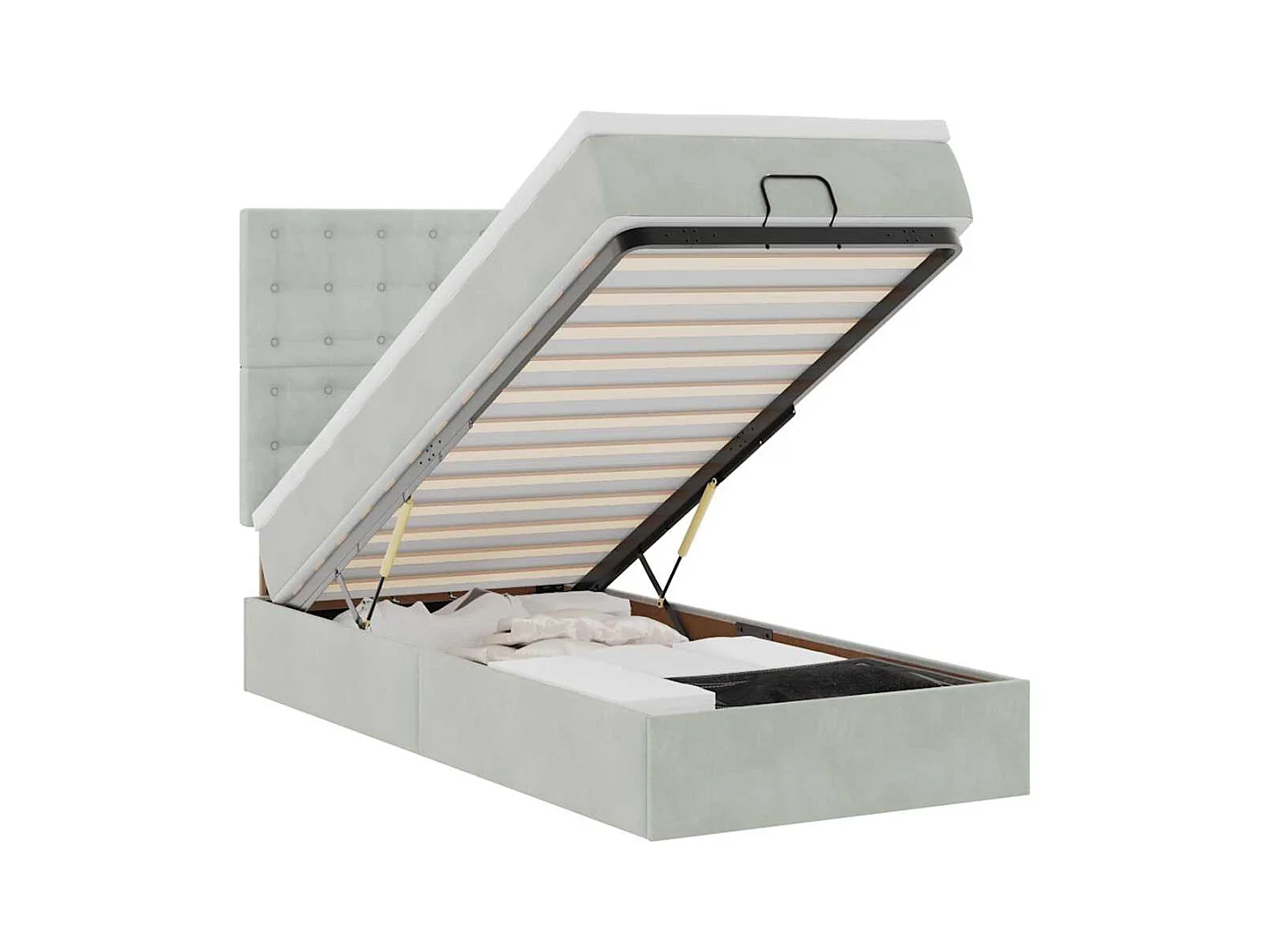 Cadre de lit ottoman et matelas gris clair 100x200 cm velours